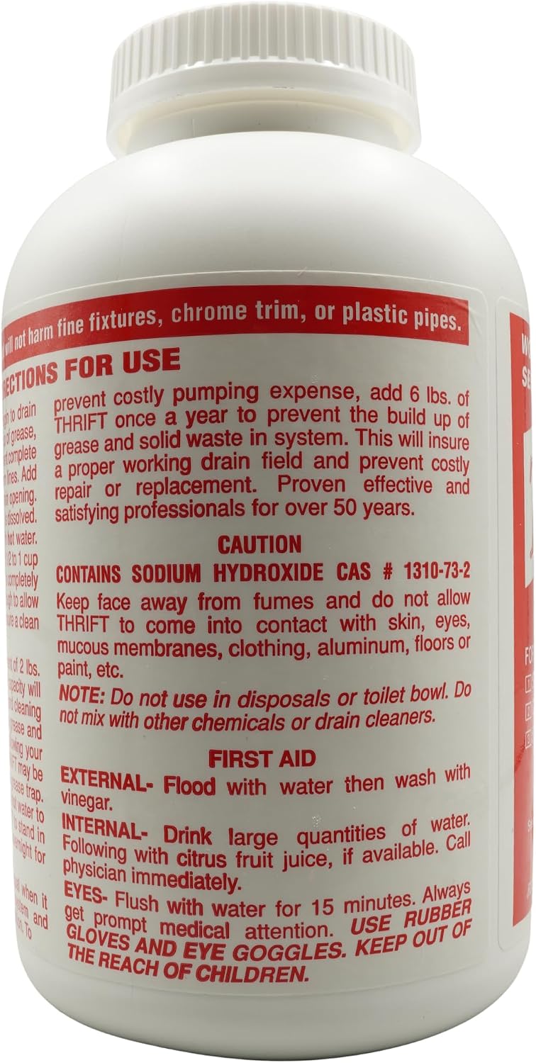 Thrift T-200 Odorless Drain Cleaner – Hot Water Activated Drain Cleaner for Small Drains, Grease Traps, Septic Systems & Sewer Lines – 2 Pound Bottles (Pack of 2)