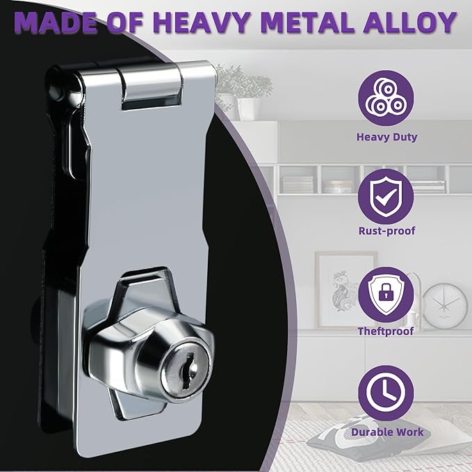 Alise Keyed Hasp Lock, 4 Inch Safety Packlock Clasp Hasp Lock Latch - Image 2