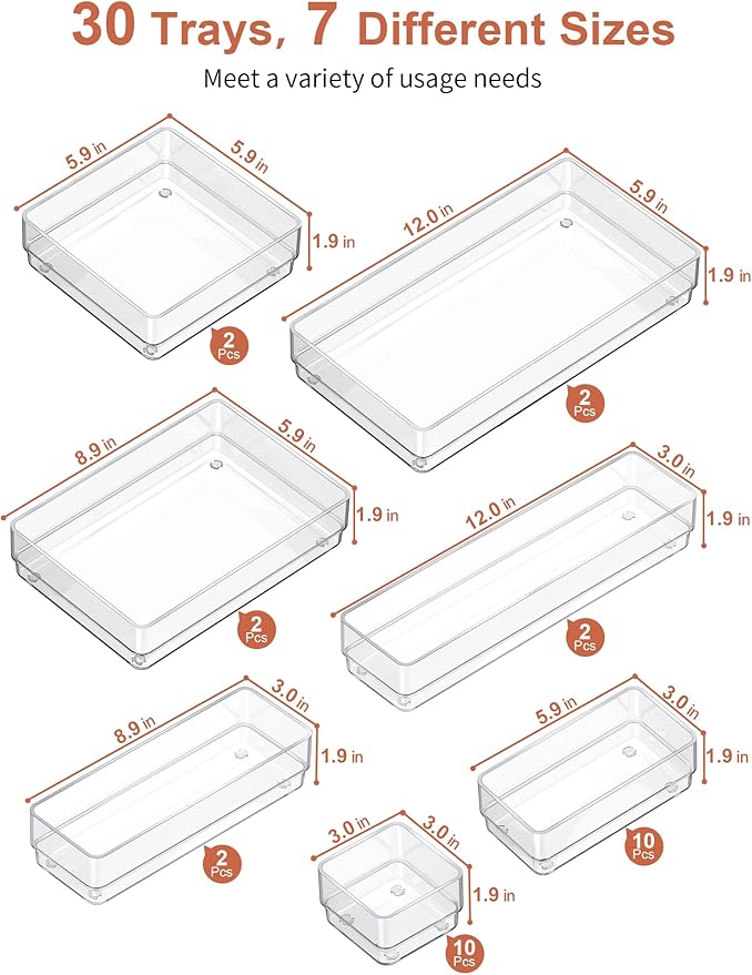 SMARTAKE 30-Piece Drawer Organizer