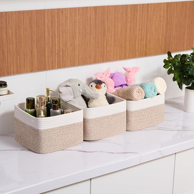 Small Organizing Baskets for Cubes Shelf, 9.7x9.7x7.1 Inch Rope Woven Storage - Image 6