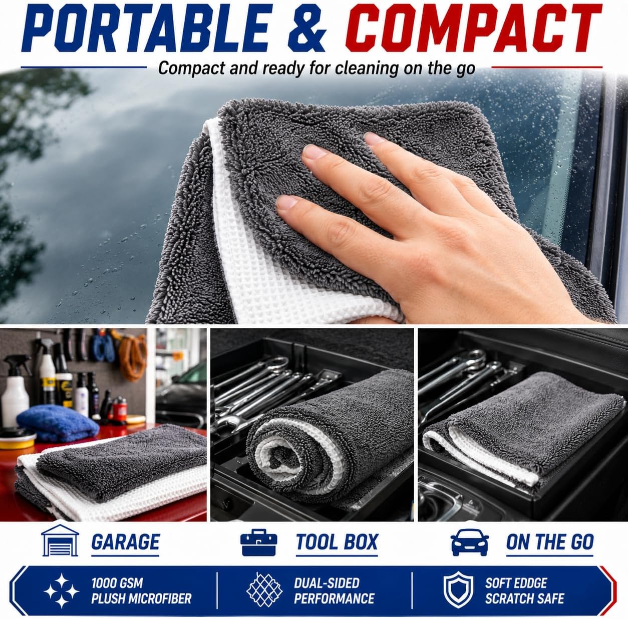 Hybrid Glass Microfiber Towel – Waffle Weave & Plush Dual Action Cleaning Cloth – Streak-Free Window and Surface Drying Towel – Professional Grade –16x16-1000 GSM 1-Pack | Hybrid Glass Microfiber Towel Waffle Weave & Plush Dual Action Cleaning Cloth