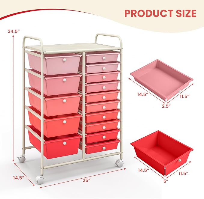 GOFLAME 15-Drawer Rolling Storage Cart, Utility Cart - Image 3