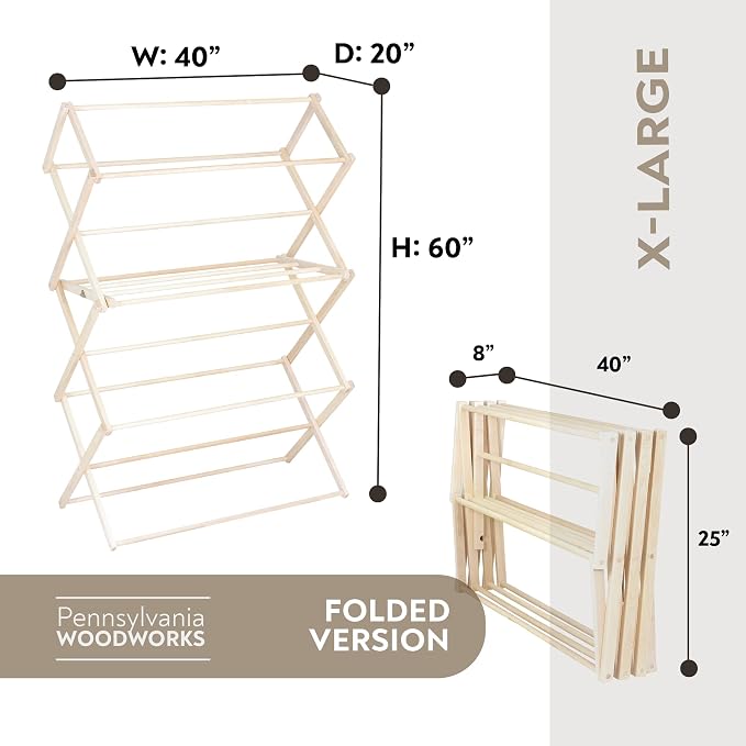 Pennsylvania Woodworks Clothes Drying Rack: Solid Maple Hardwood Laundry Rack - Image 3