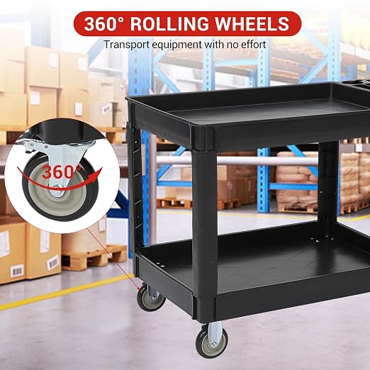 Utility Service Cart 2-Shelf 500 Lbs Capacity, Heavy Duty Rolling Cart - Image 6