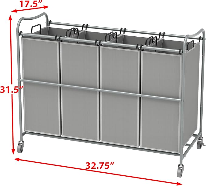 Simple Houseware 4-Bag Heavy Duty Laundry Sorter Rolling Cart - Image 2