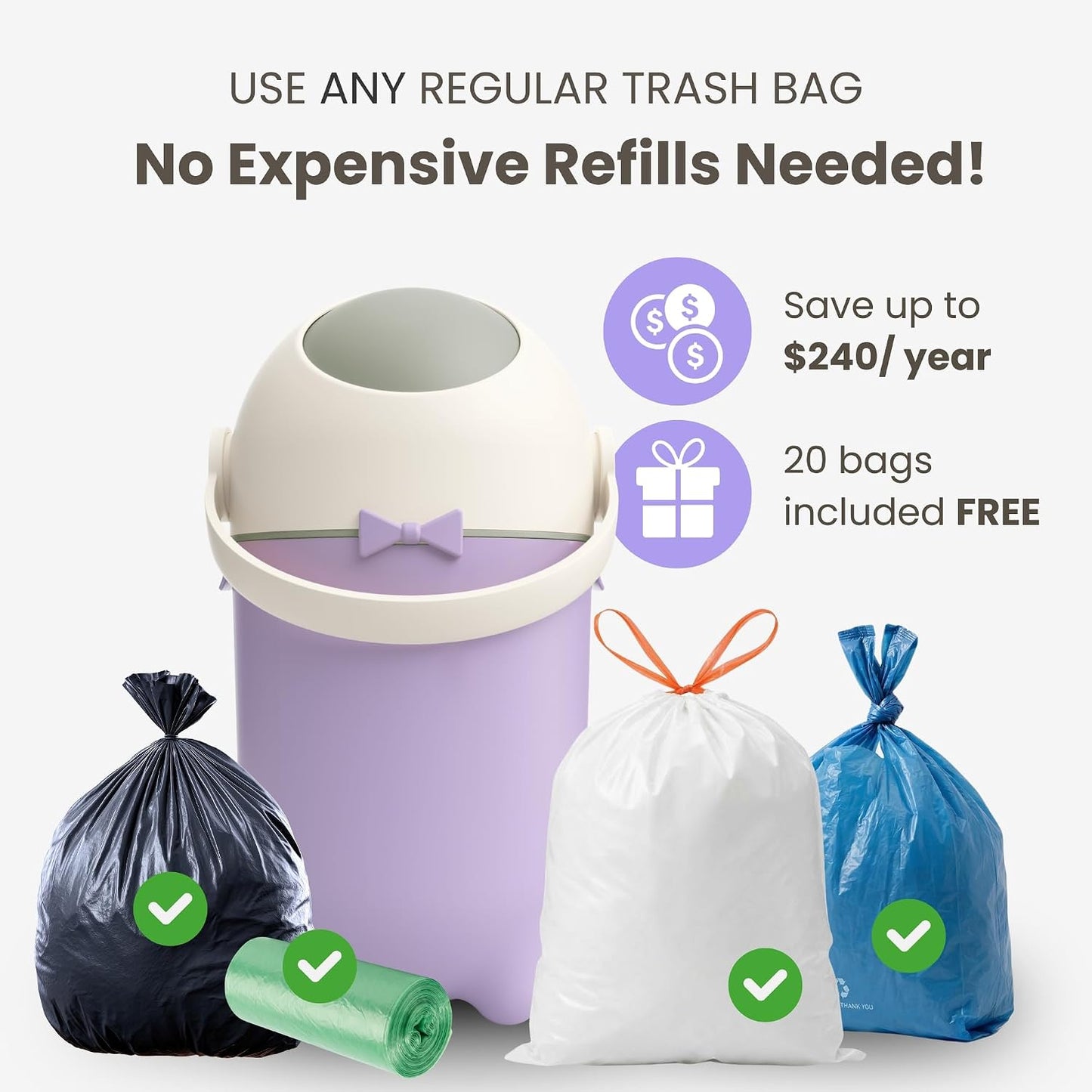 iTouchless 4 Gal Kids Room Wastebasket | Odor-Sealing Bin | Orchid Purple | Rotating Ball Seal Traps Smells | Vibrant Accent Color for Any Bedroom | Flip-Up Handle Opens With A Free Hand Every Time