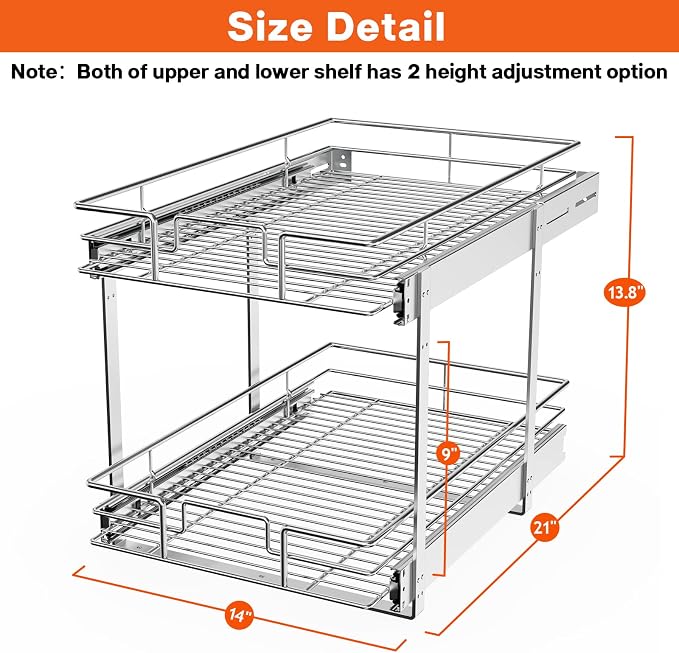 ROOMTEC Individual Pull Out Cabinet Organizer, 2 Tier Spice Rack Organizer - Image 3