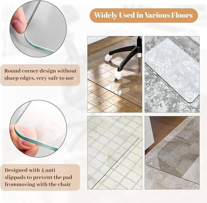 36" x 55" Glass Chair Mat, Heavy Duty Hard Floor Mat - Image 3