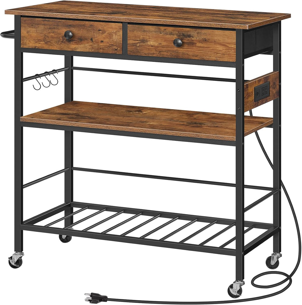 HOOBRO Kitchen Island with Storage, Rolling Island Cart for Kitchen with 2 Dr...