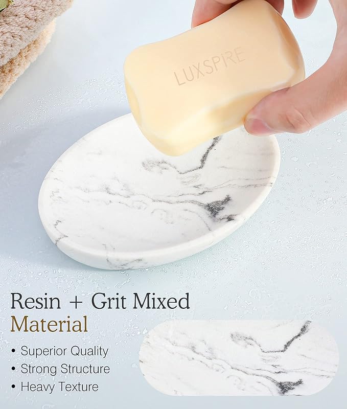 Luxspire Soap Dish, Resin Soap Tray Soap Holder Container Box, Marble Pattern - Image 2