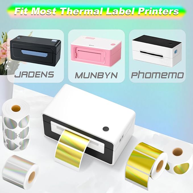 Thermal Sticker Labels 2.25 x 1.25, 500 Gold Holographic Printable Thermal - Image 6
