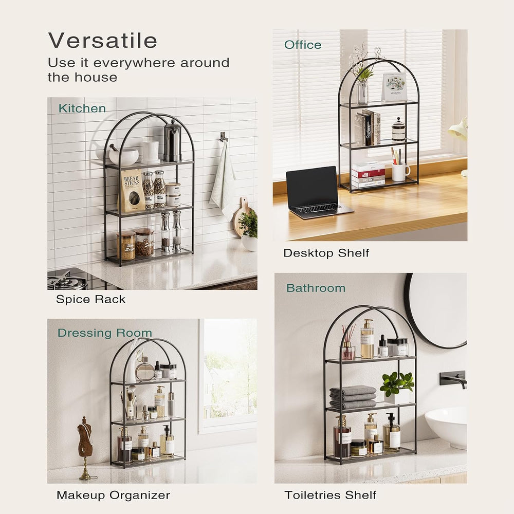 Crofy 3-Tier Arched Wall Shelf with Black Frame & Transparent Shelves