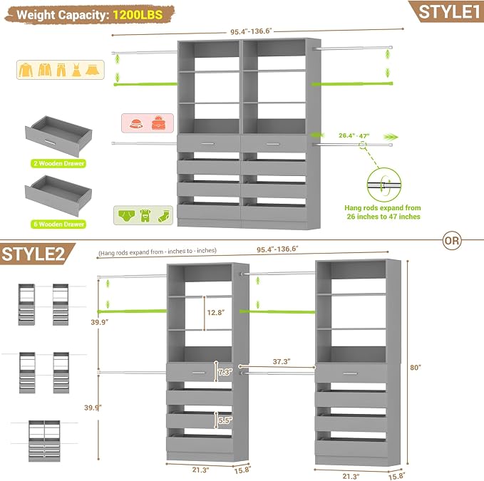 Aheaplus Closet System, 6-15Ft Closet Organizer - Image 7