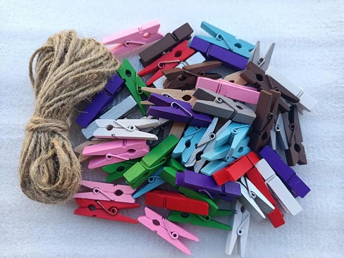 Durreus Colorful Small Clothes Pins Photos String Display - Image 3