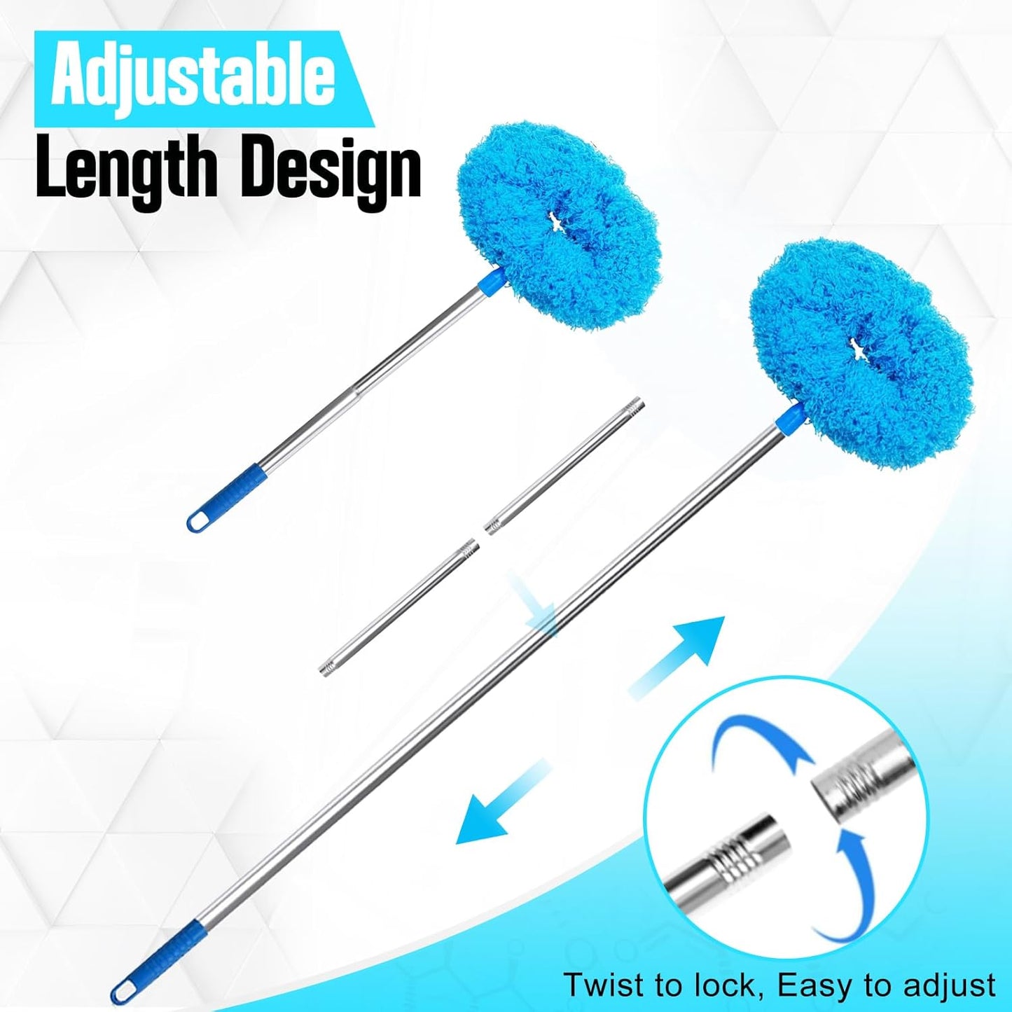 Ceiling Fan Cleaner Duster with Extension Pol, 12 to 51 Inch Duster Length, Reusable Microfiber Dusters for Cleaning Fan Blades, Cobwebs, Walls, Windows & High Ceilings, Removable, Blue