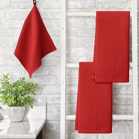 Artoid Mode 100% Cotton Dark Red Waffle Weave Kitchen Dish Cloths, 13x28 Inch - Image 2