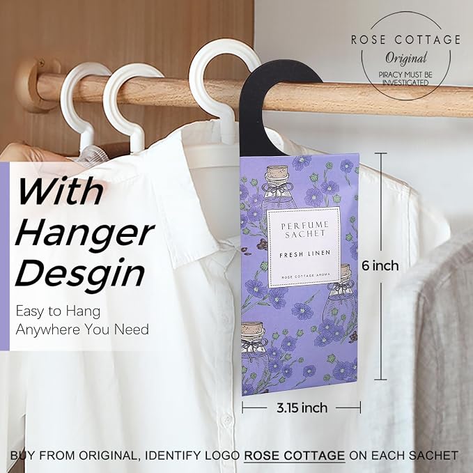 ROSE COTTAGE Large 12 Packs Fresh Linen Hanging Closet Deodorizer Air Freshener - Image 2
