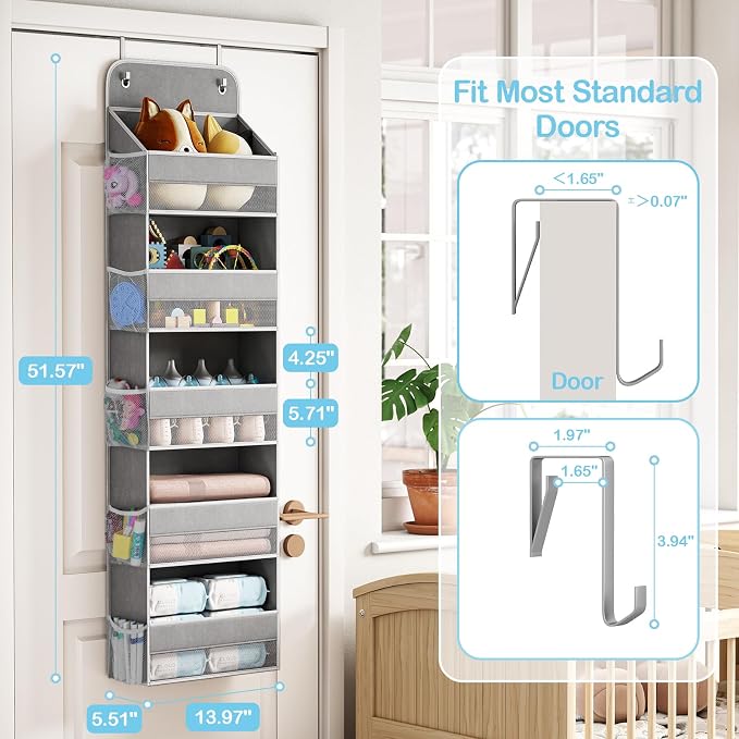 LAMU 5 Tier Over the Door Organizer Hanging, 5 Large Pockets and 10 Side - Image 2