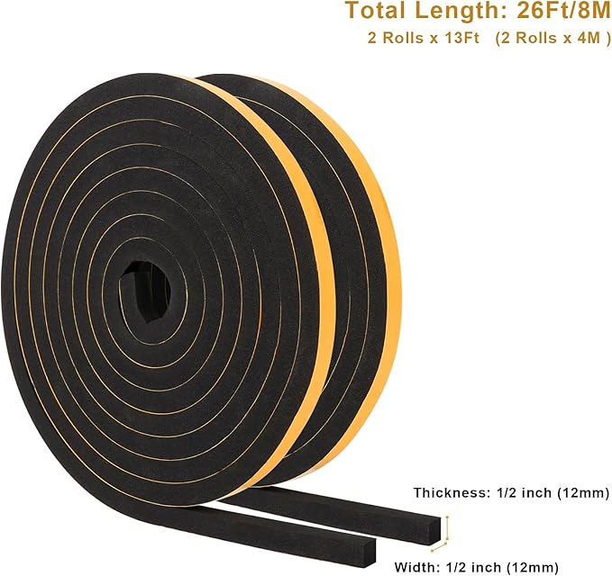 Weather Stripping Soundproof, 1/2 in x 1/2 in High Density Foam Insulation Tapes - Image 6