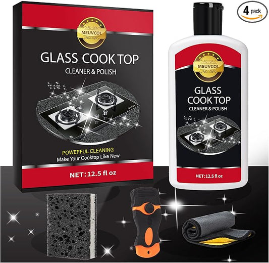 Glass Stove Top Cleaner Kit, 12 Oz Glass Cooktop Cleaner Non-Abrasive, Stove by Meuvcol