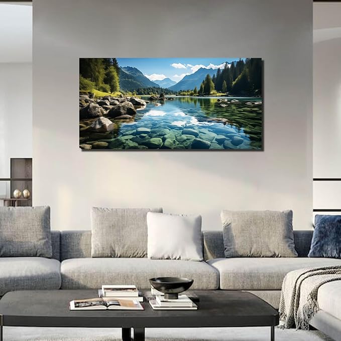 GUGIKA Landscape Wall Art for Living Room, Mountain and Lake Wall-Decor for - Image 3