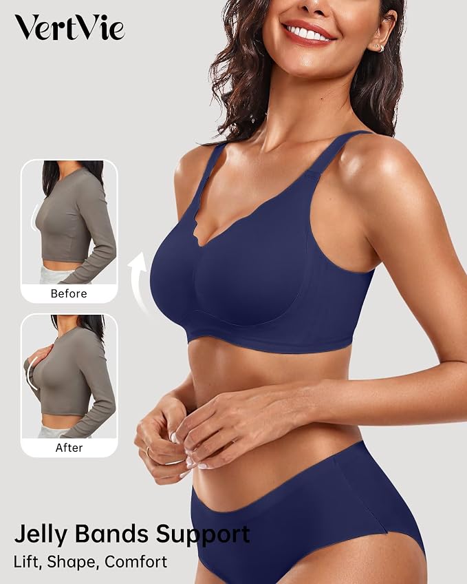 Vertvie Womens Seamless Bras No Underwire Supportive Wireless Push Up Full - Image 2