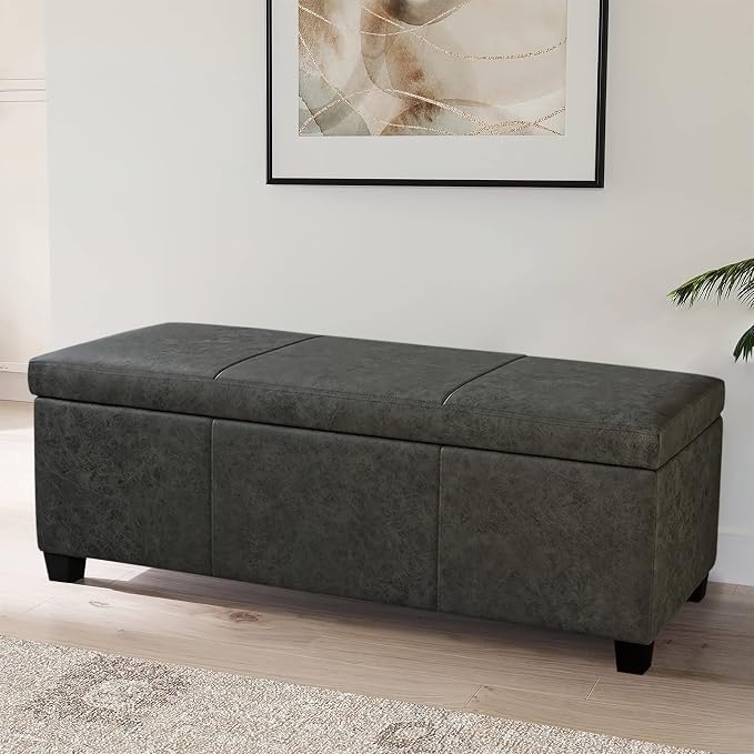 BELLEZE Storage Faux Leather Ottoman, 47 Inch Bench Bedroom Bench by BELLEZE