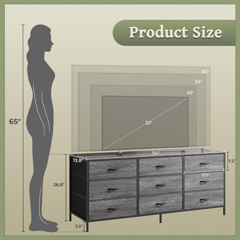 Huuger Long Dresser for Bedroom, 55 Inch TV Stand for 55, 60 Inch TV, Enterta...