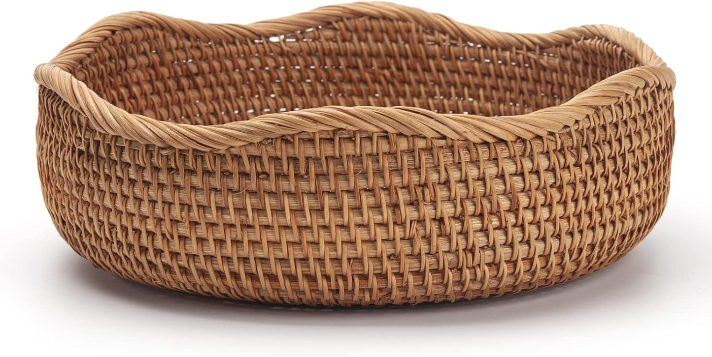 Rattan Bread Baskets Round Woven Fruit Bowls Key Holders Stackable for Storage, Snack, Fruit, Vegetable Natural Set of 3