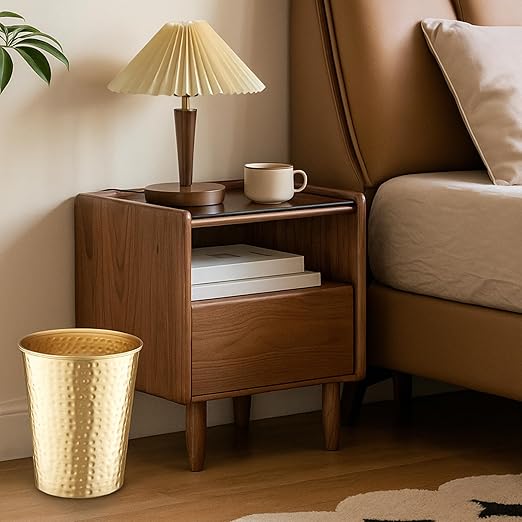 Monarch Abode Brushed Gold Hand Hammered Metal Wastebasket - Image 7