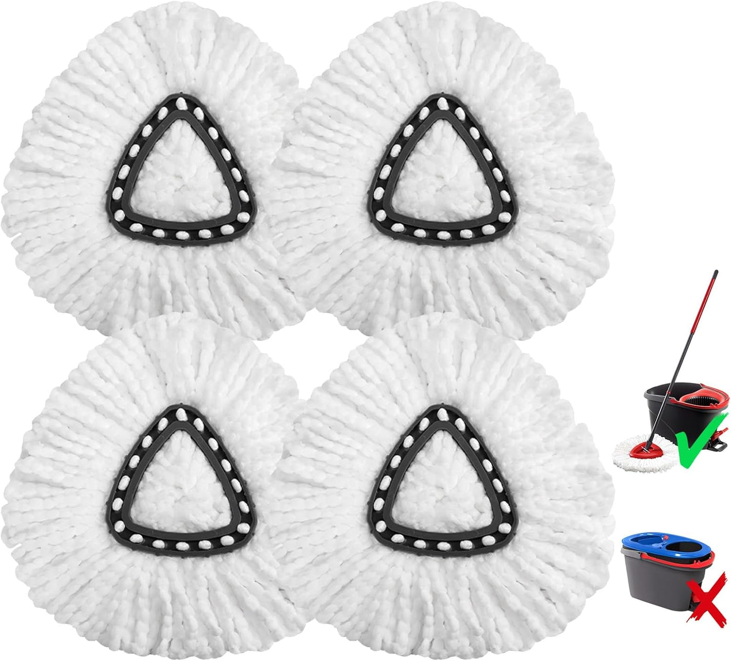 4 Pack Microfiber mop Head Replacements, Compatible with O-Ceda Easywring Single-Bucket Cleaning System, Powerful Stain Removal, Machine Washable, Easy to Replace
