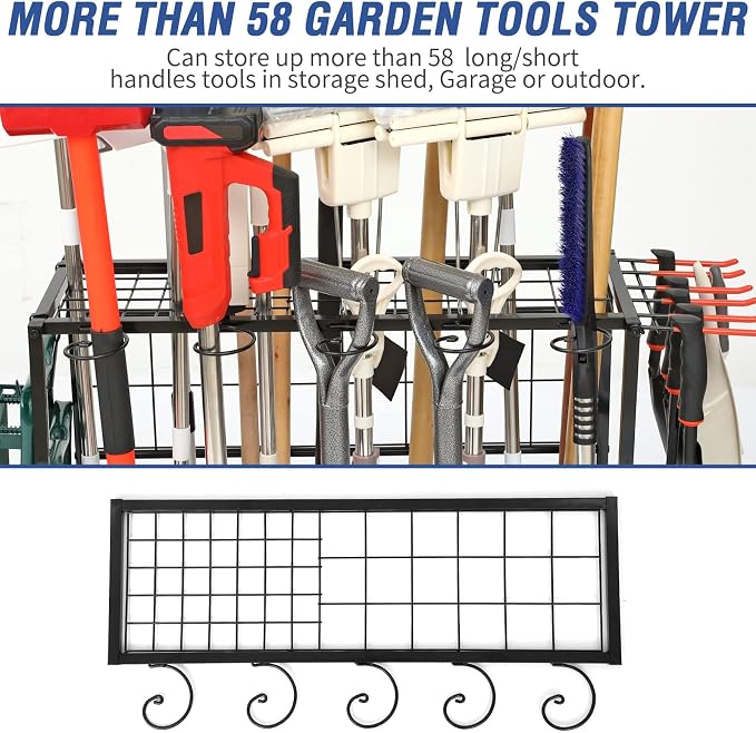 Garden Tool Organizer for Garage, Garden Tool Rack, Yard Tool Holder for Garage