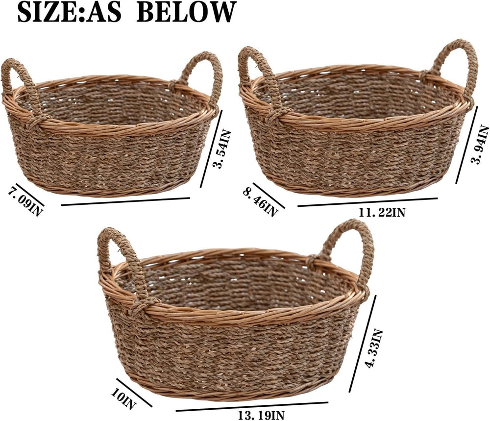 Natural Wicker Seagrass Woven Storage Baskets Set of 3, Oval