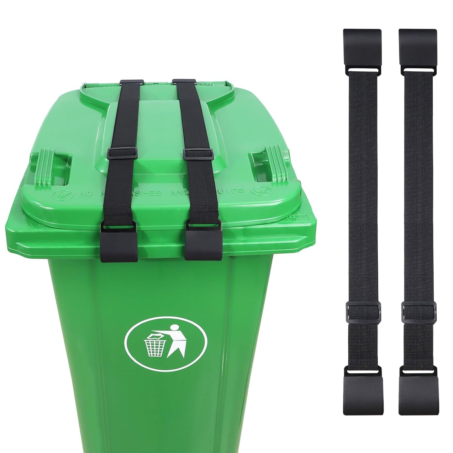 2PCS Trash Can Locks for Animals，Bear Proof Trash Can Locks with Durable Metal Claws, Adjustable Strap Fit for Most Outdoor Garbage Cans (28-96 Gallon)