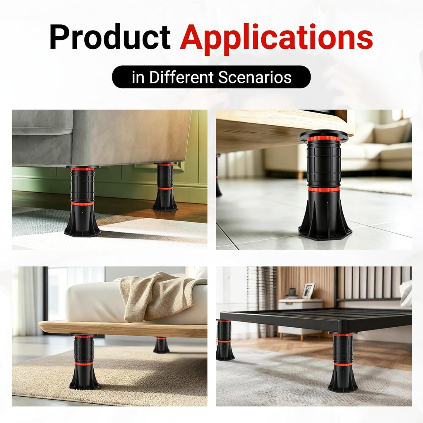LOSCHEN 2 PCS Adjustable Bed Support Legs 8.4-13.5 Inch, Heavy Duty Bed Frame Center Support Legs for Bed Slats/Platform Bed,Bed Support Reinforcement Parts Bed Slats Support Leg Bed Replacement Legs