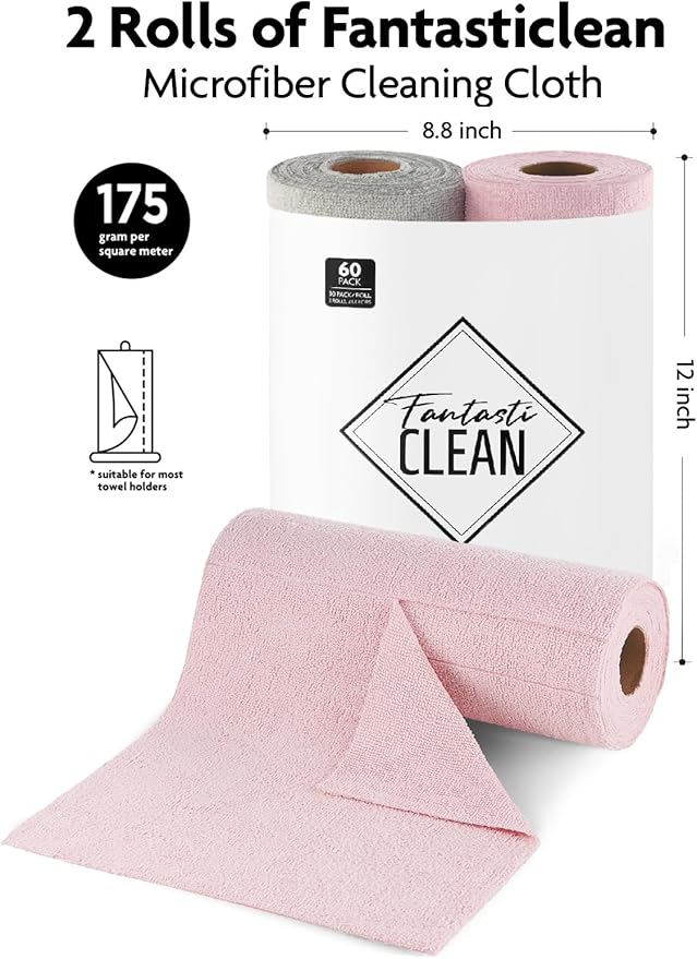 Fantasticlean Microfiber Cleaning Cloth Roll -60 Pack, Tear Away Microfiber - Image 4
