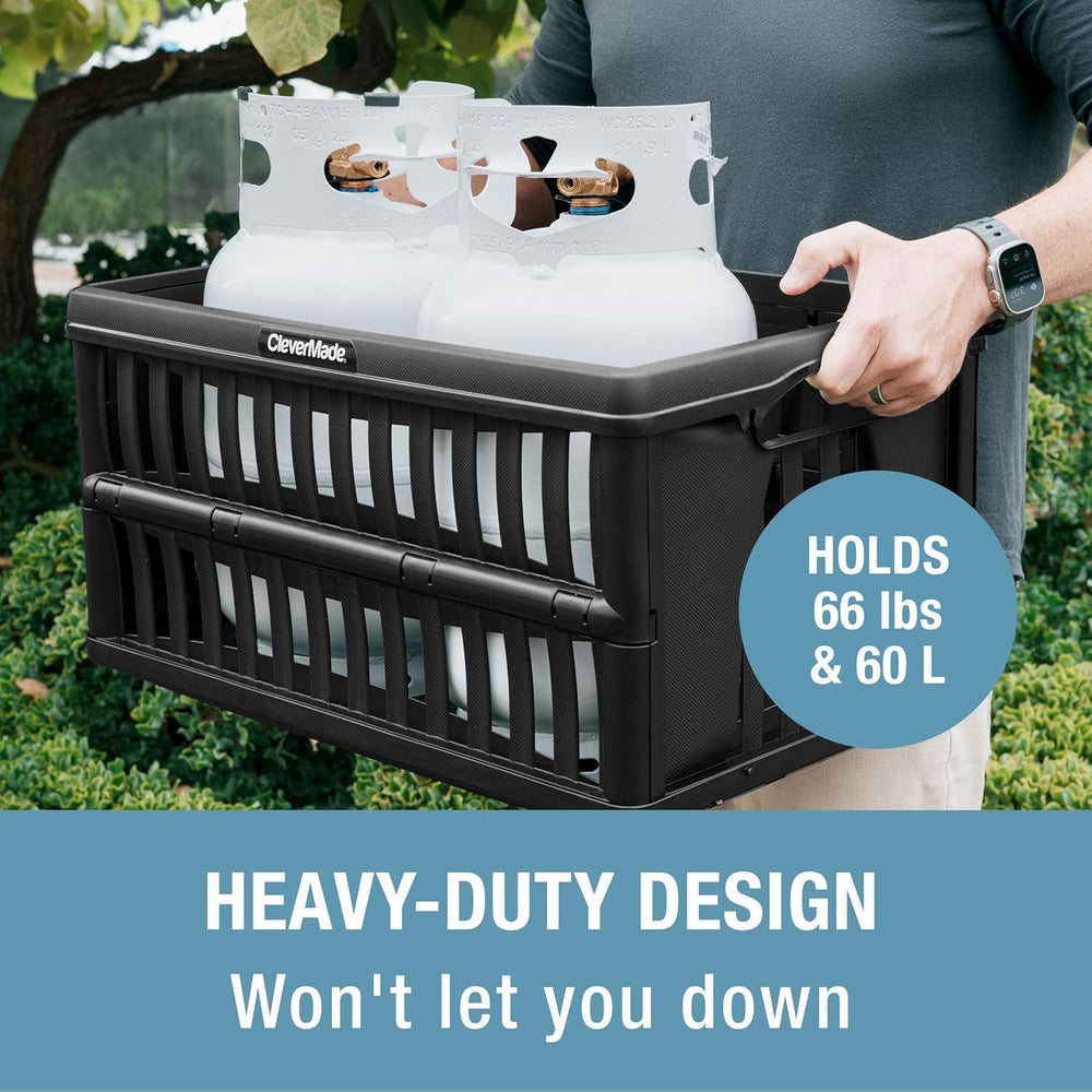 CleverMade Collapsible Utility Crates, 60L Storage Crate, 3 Pack, Obsidian