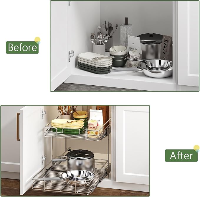 2 Tier Individual Pull Out Cabinet Organizer 19½" W x 21½" D, Heavy Duty - Image 8
