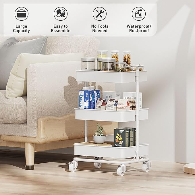 3-Tier Modern Metal Rolling Utility Cart - Image 2