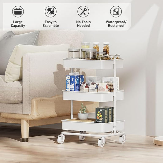 3-Tier Modern Metal Rolling Utility Cart - Image 2