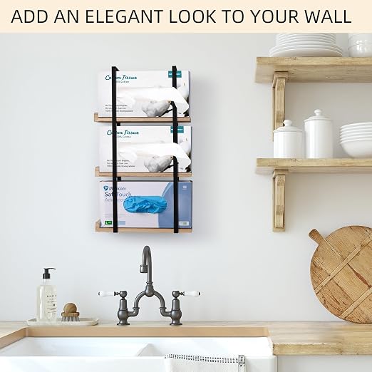 Glove Holder Dispenser for Wall Mount Wooden Metal Disposable Latex Glove Box - Image 4