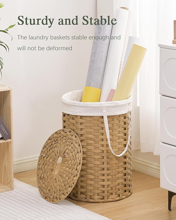 Laundry Hamper with Lid Laundry Basket with Lid 19.0 Gal Round Wicker Laundry - Image 6