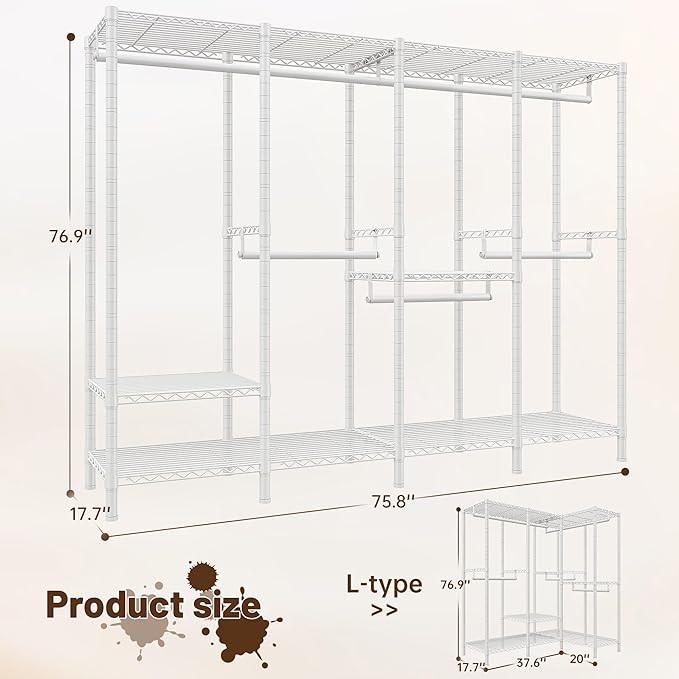 Raybee 76.9" H Clothes Rack Heavy Duty Loads 1100 LBS Metal Clothing Racks - Image 3