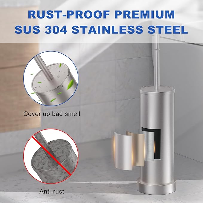 Brushed Nickel Toilet Brush and Holder Set, 304 Stainless Steel Toilet Brush - Image 2