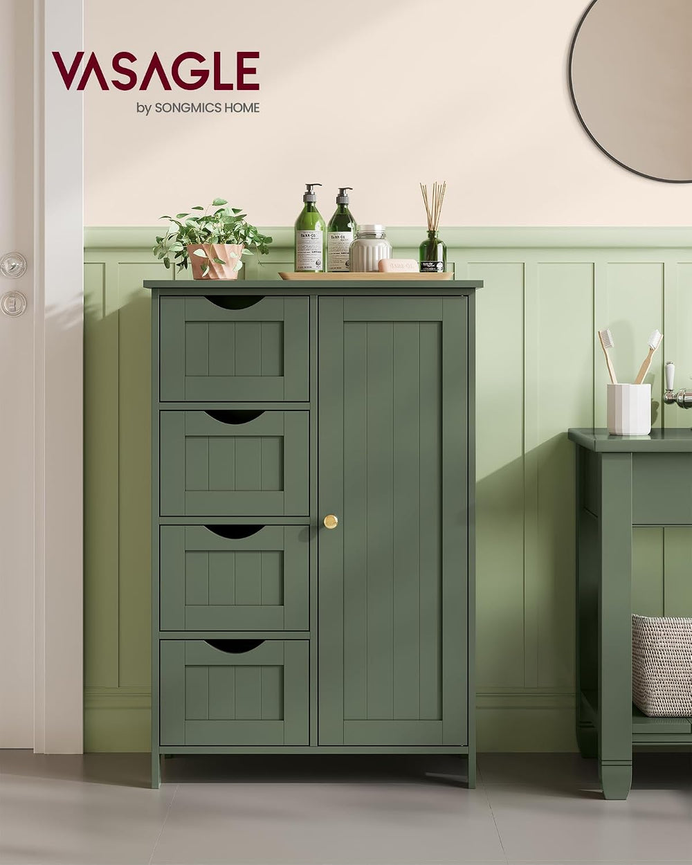 VASAGLE Floor Storage Cabinet, Farmhouse, 4 Drawers and 1 Door,32.3" H