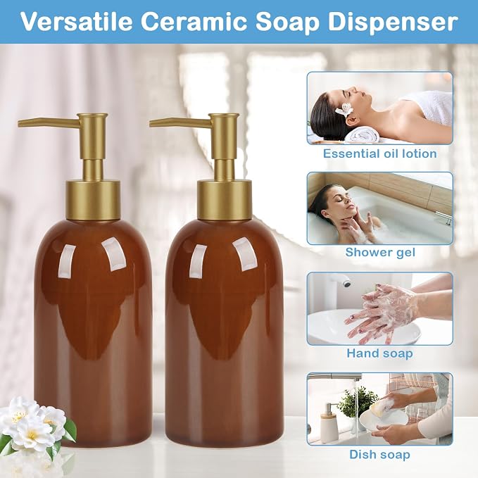 Natheeph 14OZ Ceramic Soap Dispenser Ceramic Soap Pump Dispenser Can Fill Liquid - Image 6