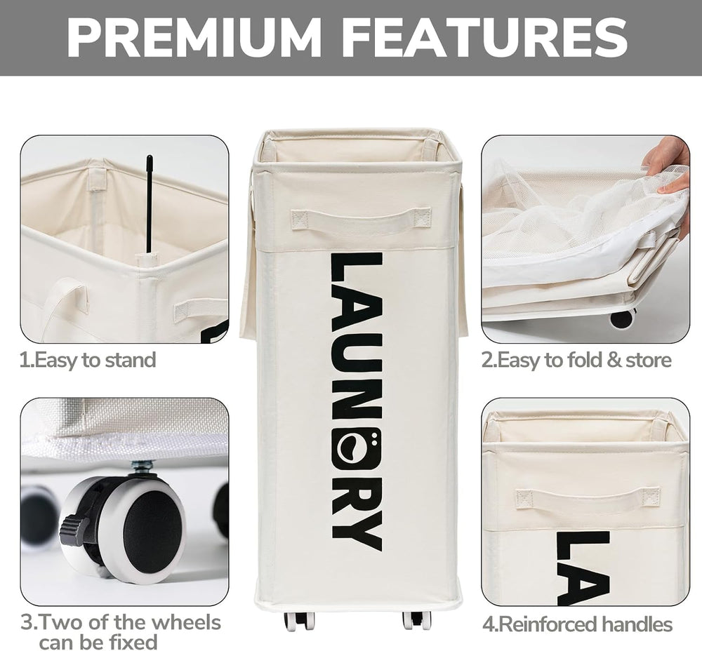 Goodpick 2-Pack Laundry Hamper with Wheels & Wash Bag for College Dorm, 75L