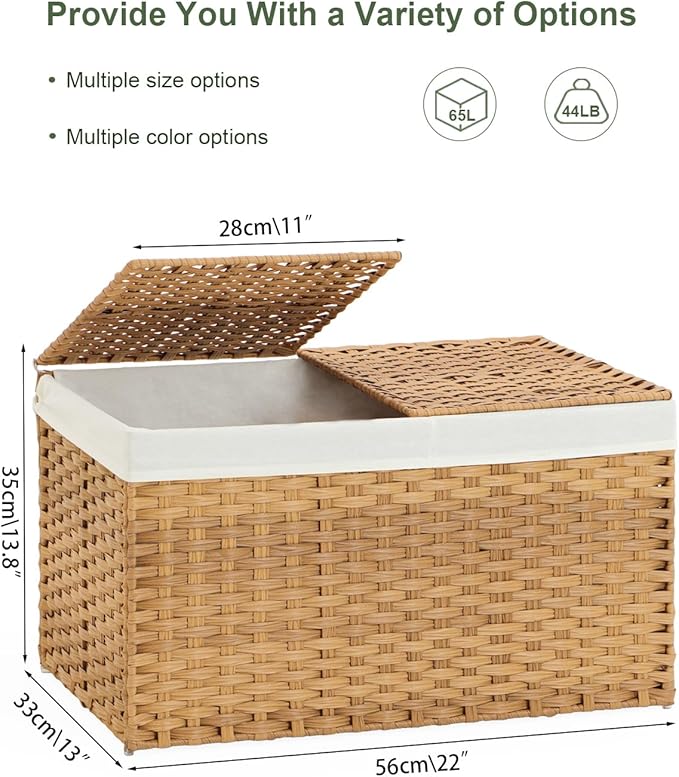 Storage Basket with Lid Rattan Woven Storage Baskets with 2 Separate Lids - Image 4
