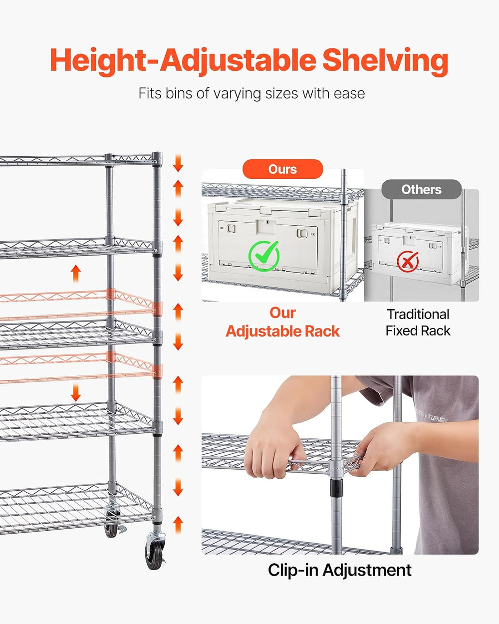 VEVOR 5-Tier Rolling Bin Storage Rack, 12 Organizer Bins, Bin Rack Storage St...