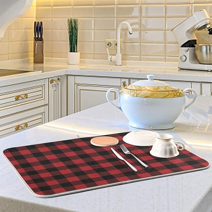 Red and Black Buffalo Plaid Dish Drying Mat 16x18 - Image 6